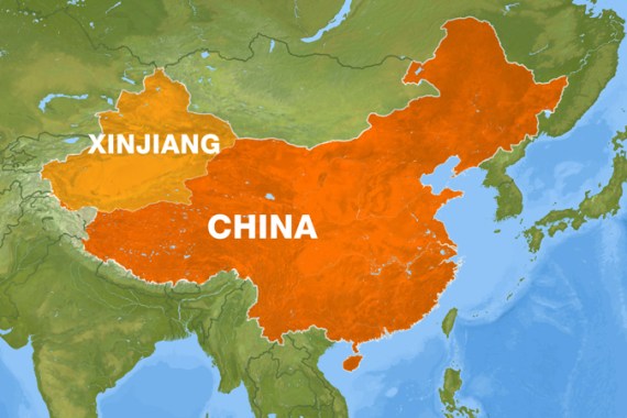 Map showing Xinjiang province, China