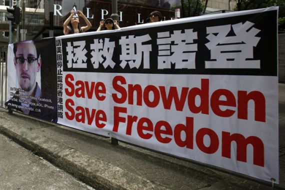 A poster supporting Snowden is displayed in Hong Kong