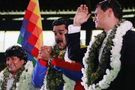 Bolivia''s President Evo Morales (L), Venezuela''s President Nicolas Maduro (C) and Ecuador''s President Rafael Correa