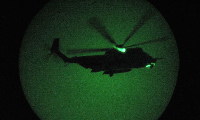 Helicopter through night vision scope