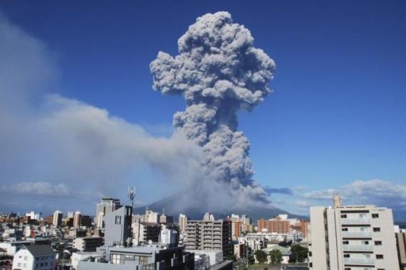 Smoke rises after an eruption of Mount Sakurajima in Kagoshima, southwestern Japan