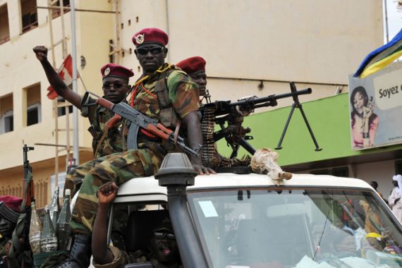 This picture taken on March 30, 2013 shows armed Seleka rebels on a pick-up truck in the Central African Republic
