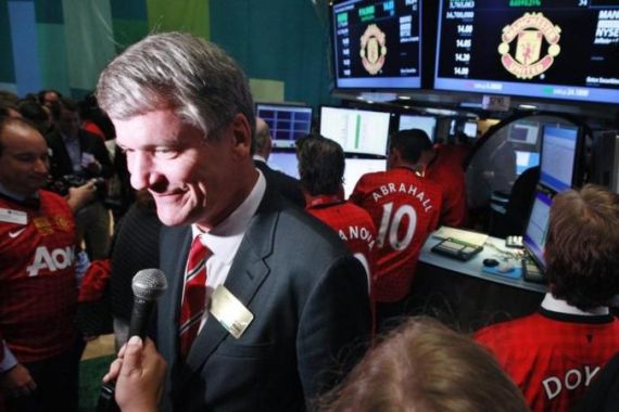 Manchester United CEO David Gill gives an interview at the NY Stock Exchange