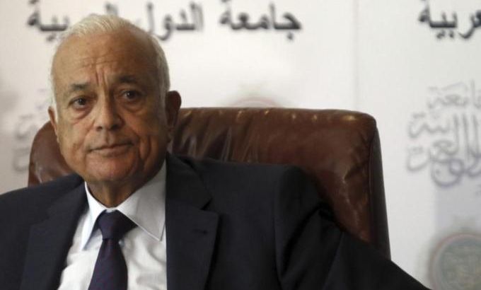 Arab League Secretary General Araby attends a news conference at the Arab League headquarters in Cairo