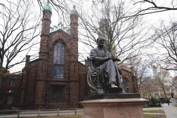File photo of the Theodore Dwight Woolsey statue at Yale University in New Haven