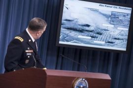 Before and after images of air strikes in Syria during a briefing at the Pentagon [AFP]