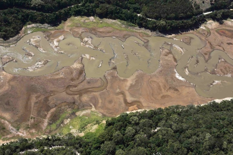Brazil drought - An aerial view of the Atibainha dam