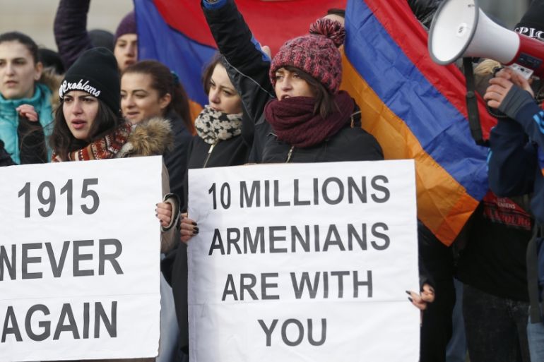 Armenian protesters demonstrate near the European Court of Human Rights in Strasbourg