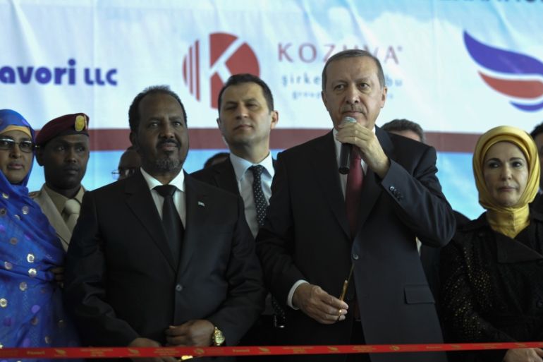 Turkey''s President Recep Tayyip Erdogan and Somali President Hassan Sheikh Mohamud open the new terminal of Aden Abdulle International Airport in Mogadishu