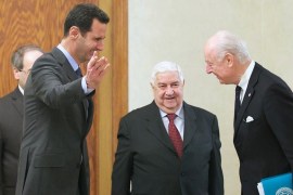 Syrian President Bashar al-Assad greets UN special envoy for Syria, Staffan de Mistura