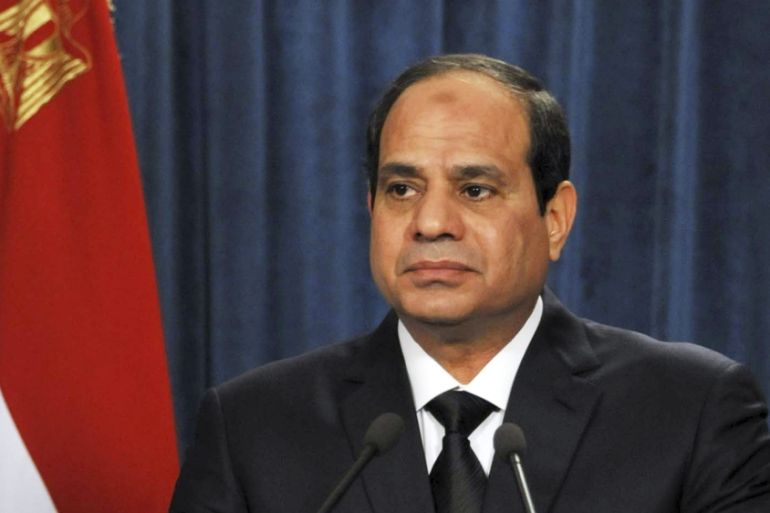 Egyptian President Abdel Fattah al-Sisi gives a speech at the presidential palace in Cairo