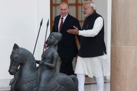 Russian President Vladimir Putin with India's Prime Minister Narendra Modi in India