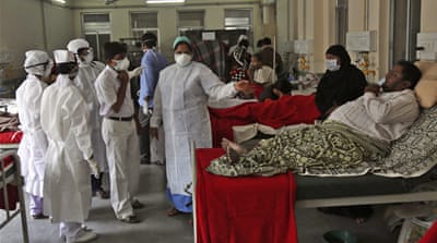 Patients suspected of having H1N1 being treated at Gandhi Hospital in Hyderabad [AP]
