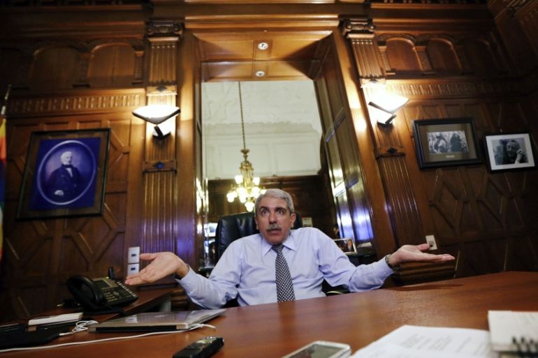 Argentina''s president''s chief of staff Anibal Fernandez speaks during an interview with Reuters in his office at the Casa Rosada Presidential Palace in Buenos Aires