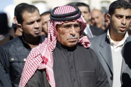 Father of Jordanian pilot Muath al-Kasaesbeh is seen at the headquarters of the family''s clan in Karak