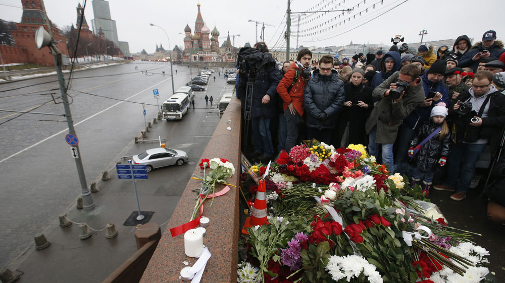 People visited the site where Boris Nemtsov was shot dead near the Kremlin and Red Square in central Moscow [Reuters]