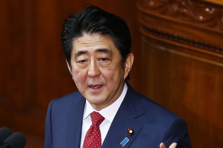 Japan''s PM Abe delivers his policy speech at the lower house of parliament in Tokyo