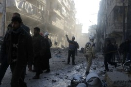 Residents look for survivors amid rubble of collapsed buildings after what activists said were air strikes by forces loyal to Syria''s President Bashar al-Assad in the al-Shaar neighborhood of Aleppo