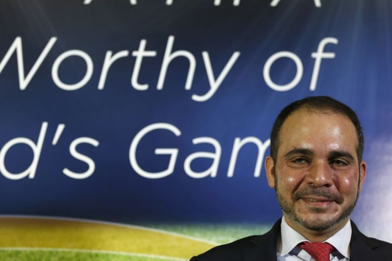 Jordan''s Prince Ali Bin Al-Hussein, FIFA''s Asian vice president and chairman of the Jordan Football Association, poses for photographers after a news conference in central London