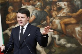 Italian Prime Minister Renzi talks during a news conference with his Greek counterpart Alexis Tsipras at Chigi palace in Rome