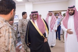 Saudi Defence Minister Prince Mohammad bin Salman and Saudi interior Minister and Deputy Crown Prince Mohammed bin Nayef arrive to the military operation room in Riyadh [Reuters]