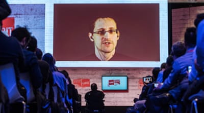 US whistle-blower Edward Snowden speaks in Germany [Getty]