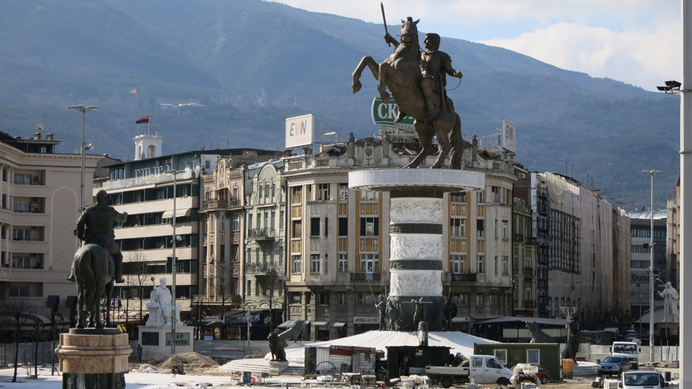 The 100-foot-high statue of Alexander the Great in Macedonia's capital is part of a project called Skopje 2014 [Al Jazeera]