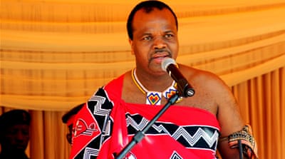Swaziland's King Mswati III delivers a speech during the launch of a campaign calling for his male subjects to get circumcised to curb the spread of HIV infection. Although government initiatives have helped lower infection rates, there are few programmes that specifically target young women [Getty Images]