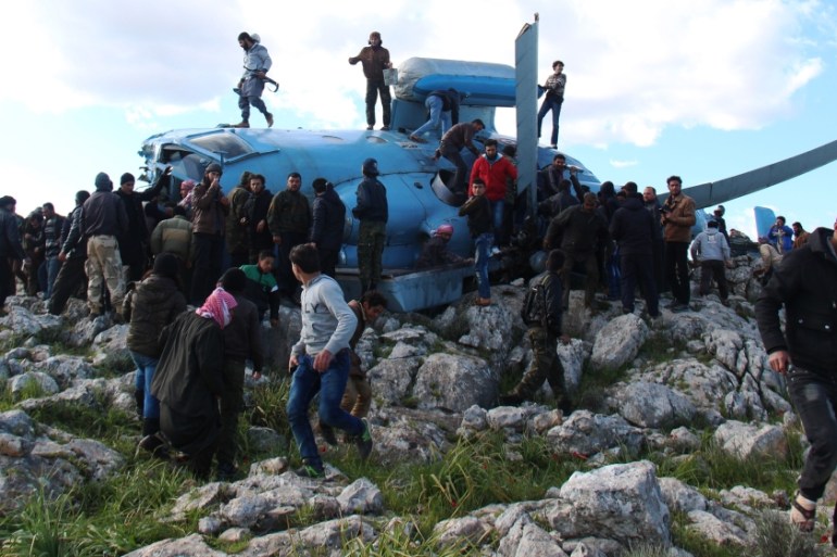 Syria rebels capture crew of downed military helicopter in Idlib province
