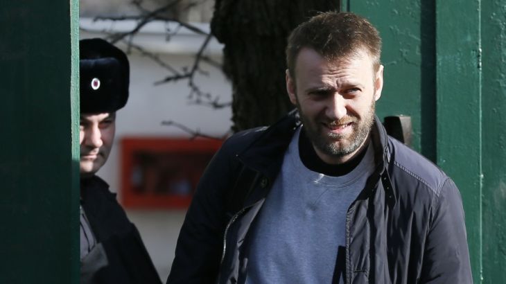 Russian opposition leader Navalny walks out of detention center in Moscow