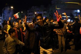 Some Iranians celebrate the framework agreement on nuclear program