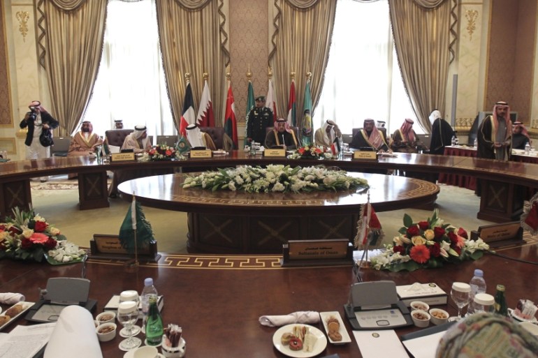 Gulf Cooperation Council (GCC) foreign ministers attend a meeting in Riyadh