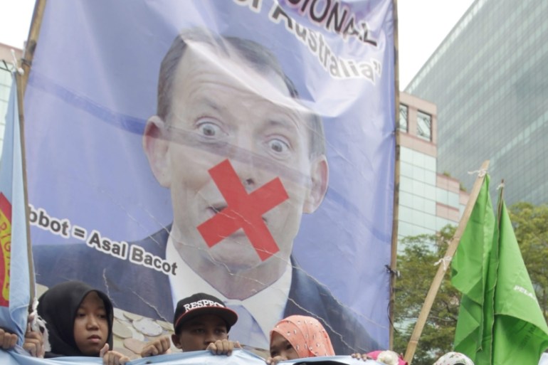Indonesian activists protest in front of the Australian embassy in Jakarta, Indonesia [EPA]