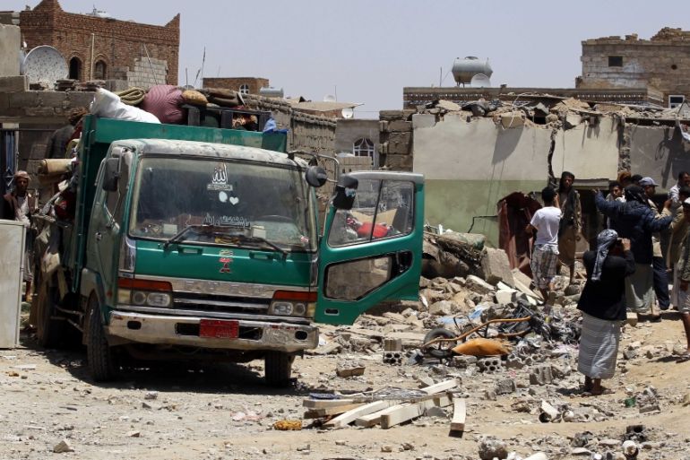 Buildings collapsed after Saudi-led coalition ''Decisive Storm'' operation in Yemen