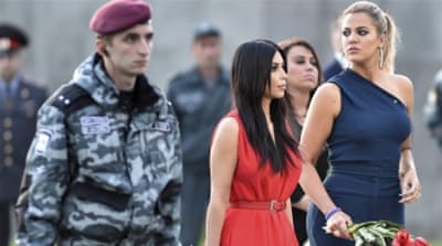 Kim Kardashian and her sister Khloe at the Armenian Genocide Museum in Yerevan [REUTERS]
