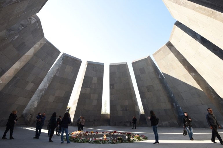 People visiting the Armenian ''Genocide'' Memorial in Yerevan [AFP]