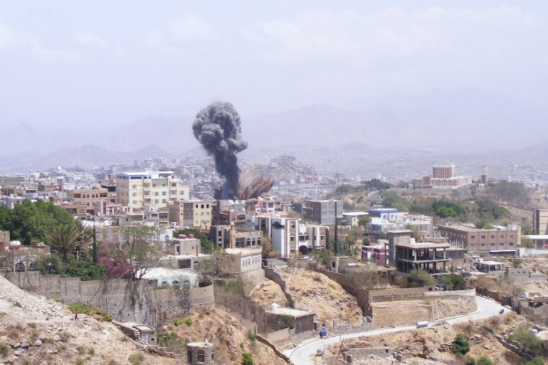 Saudi-led coalition airstrikes in Yemen''s Taiz city