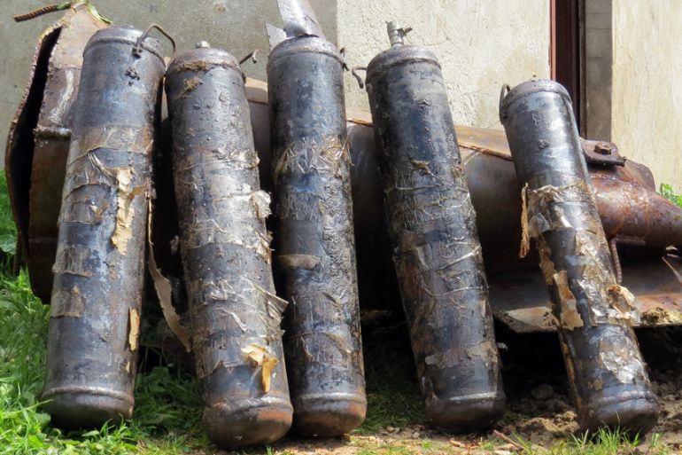 Unexploded barrel bombs in Syria''s Idlib