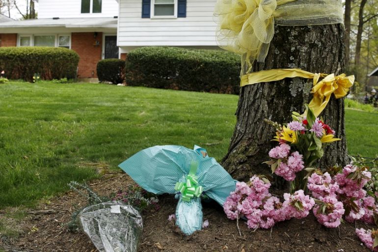 Flowers are seen outside the home of Warren Weinstein in Rockville