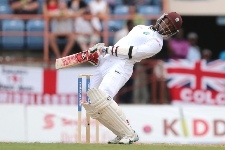 Cricket: West Indies'' Marlon Samuels avoids a bouncer