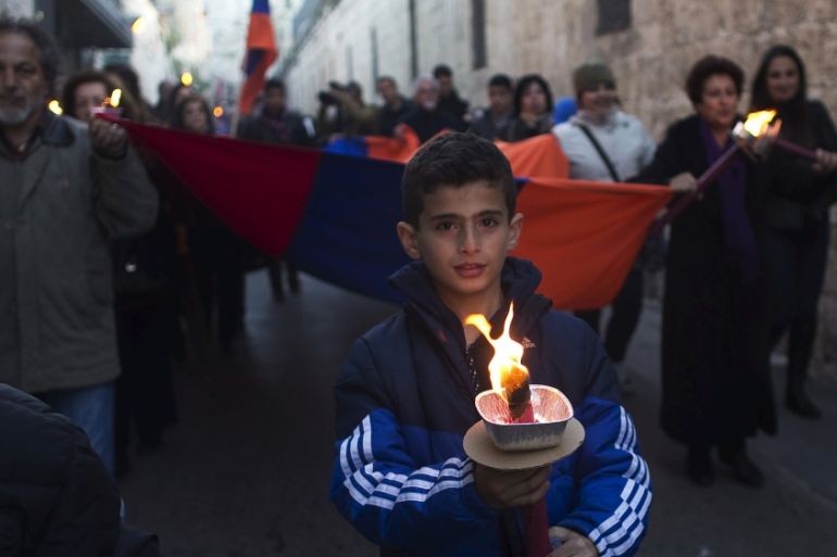 Armenian memorial march marking the 100th anniversary of the mass killings in Jerusalem''s Old City [REUTERS]
