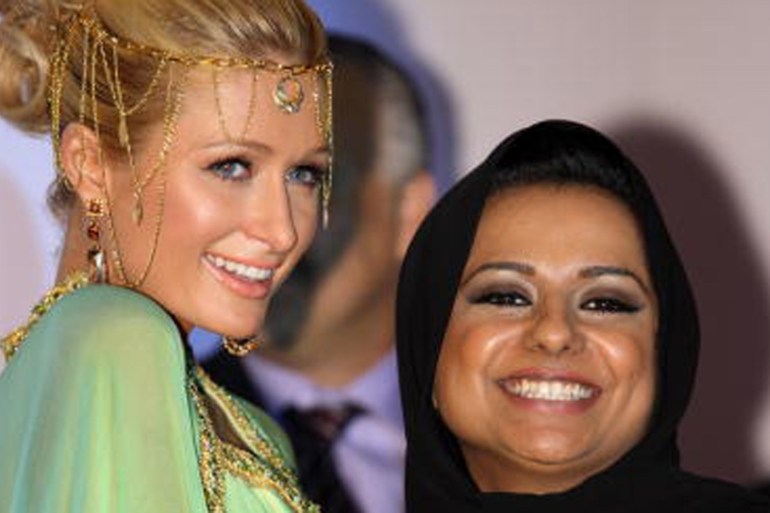 Nayla Al Khaja with Paris Hilton at a press conference to promote the Dubai version of Hilton''s television show [Getty]