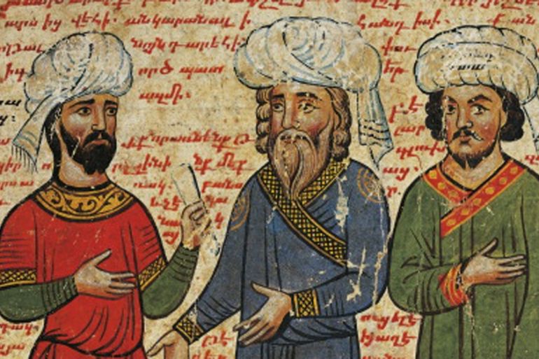 Darius and his dignitaries, miniature from the The History of Alexander the Great by Pseudo-Callisthenes, 13th-14th Century [Getty]