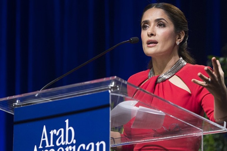 Salma Hayek receives the Individual Achievement Award for producing the animated film adaptation of Khalil Gibran''s The Prophet [AFP]