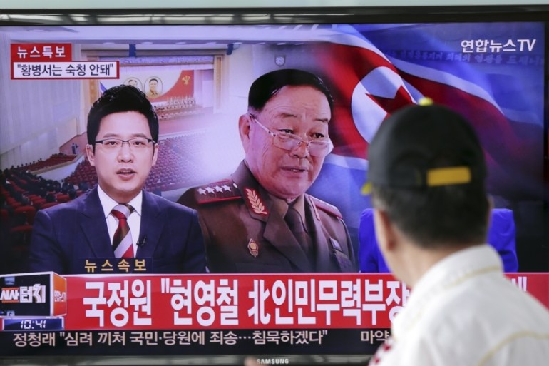A man watches a TV programme reporting that North Korean People''s Armed Forces Minister Hyon Yong Chol was killed by anti-aircraft gunfire, at Seoul Railway Station in Seoul, South Korea [AP]
