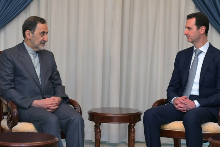Assad meets with Ali Akbar Velayati, an adviser to Iran''s Supreme Leader Ayatollah Ali Khamenei, in Damascus [AP]