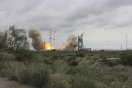 A Proton-M carrier rocket blasts off with the MexSat-1 communications satellite at Baikonur cosmodrome