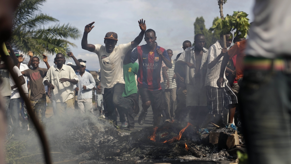 Demonstrations against President Pierre Nkurunziza's decision to seek a third term in office have entered a second week [AP]