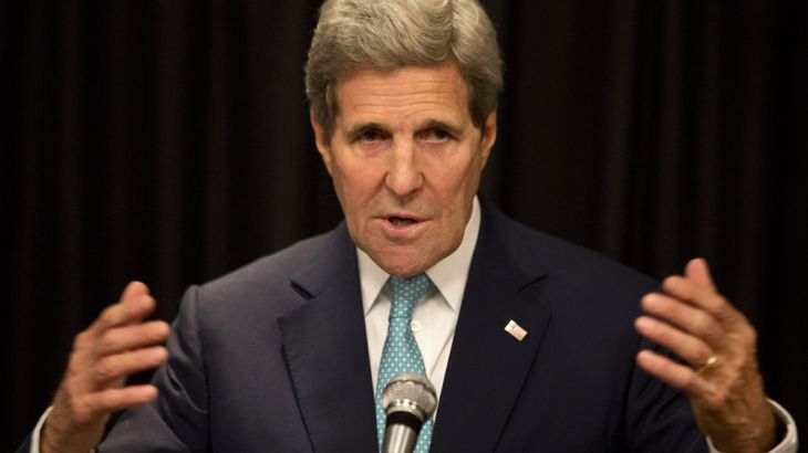 U.S. Secretary of State John Kerry speaks to the media at a press conference held at a hotel in Nairobi, Kenya