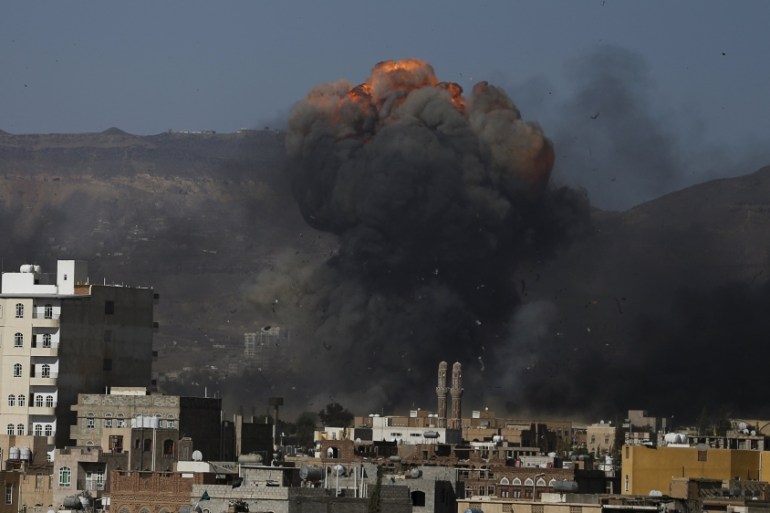 Air strike hits a military site controlled by the Houthi group in Yemen''s capital Sanaa